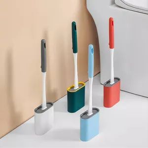 Best sellers Bathroom Cleaning Wall Mounted TPR Silicone Flat Toilet Brush and Holder Set