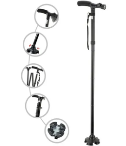 Canne pliante à quatre branches avec lumière LED, bâton de marche réglable en aluminium pour personnes âgées et handicapées - Product Image 4