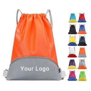 Sac à dos de sport personnalisé avec logo, cordon de serrage, imperméable, en tissu Oxford, fermeture éclair tendance, portable, en polyester, promotionnel - Product Image 1
