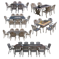 Ensemble de salle à manger d'extérieur en aluminium moulé, table longue avec 4/6/8/10/12 chaises, ensemble de salle à manger de patio en aluminium moulé