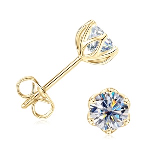 1 Fashion Brass 14K Gold Plated Shiny Round Cut 2CT VVS GRA Moissanite Jewelry Flower <b>Stud</b> Earrings for Women Office Wears - Product Image 2