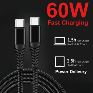 Oem ODM Chất lượng cao PD 1m 2m Điện thoại sạc nhanh Cáp dữ liệu 60W loại C USB C để C Nylon USB C bện cáp - Product Image 5