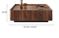 Table basse carrée moderne de designer nordique haut de gamme en bois de noyer massif, écologique et simple, pour la maison, les petits appartements et les salons