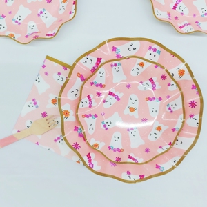 DAMAI Festival Pink Ghost Theme Shaped Disposable Dessert Plates Party Supplies Paper Plate Cup Napkin Halloween Party Tableware - Product Image 4