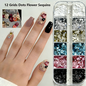 12 Rejillas <span class=keywords><strong>de</strong></span> Lentejuelas <span class=keywords><strong>de</strong></span> <span class=keywords><strong>Uñas</strong></span> con Diseño Floral, Purpurina Holográfica Redonda, Decoración DIY para <span class=keywords><strong>Uñas</strong></span>, Tela y Fundas <span class=keywords><strong>de</strong></span> Teléfono - Product Image 1