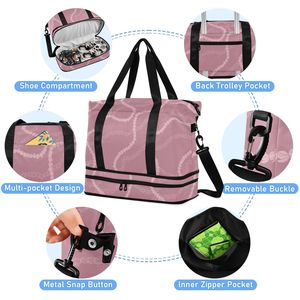 Sac de voyage à bandoulière imprimé Hawaïen Pikake Lei rose avec compartiment humide, sac de sport 2 pièces avec compartiment à chaussures - Product Image 5