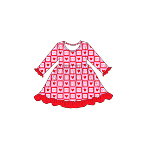 Vestido Romper a Cuadros con Corazones Personalizado para Niñas, Día de San Valentín, Venta al por Mayor, para Hermanas, de Algodón Orgánico y Spandex, Manga Larga - Product Image 4