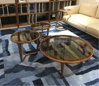 Table basse supérieure Base en bois massif canapé côté thé centre Table basse ensemble verre rond moderne 1 pièce meubles de salon