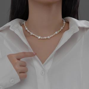 สร้อยคอเงินแท้ S925 สำหรับผู้หญิง สไตล์เกาหลี ประดับมุก พร้อมสร้อยคอแบบเรียบง่าย สลักชื่อได้ รุ่น D3444 - Product Image 1