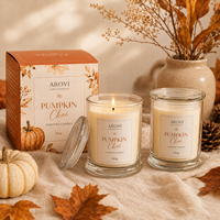 Arovi - Vela Aromática de Calabaza y Chai para Otoño, 380g, Cera de Soya Natural, Vela en Frasco de Vidrio con Tapa de Vidrio, Caja de Regalo Personalizada