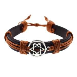 Nueva llegada de cuero genuino estrella judía <span class=keywords><strong>David</strong></span> Charm pulseras para Mujeres Hombres Vintage hexagrama brazalete joyería de moda de la suerte - Product Image 3