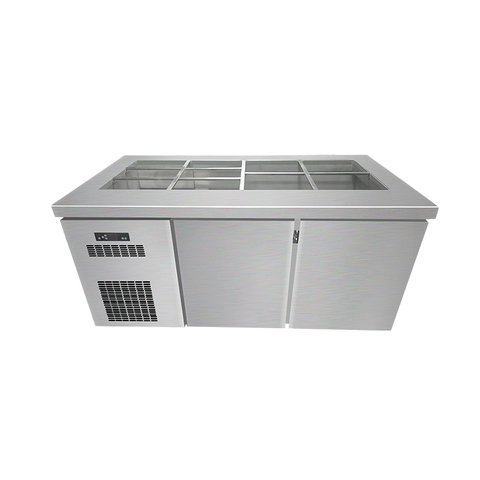 10 Pans Commercial Salad Bar Refrigerator Counter Chiller Workbench with Glass Top, Cold Food Storage Display Fridge