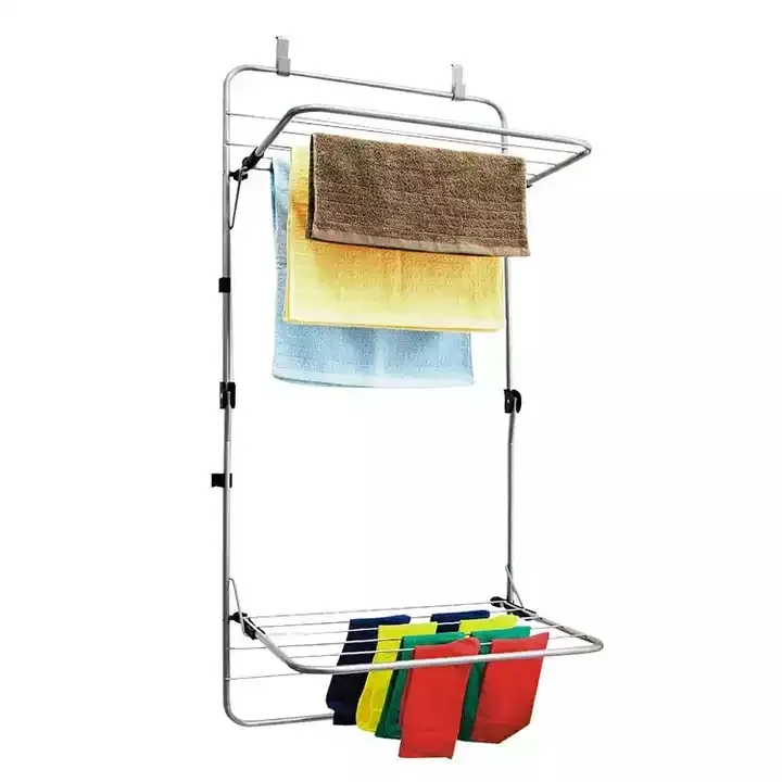Selling Folding 2 Layers Over The Door Cloth Drying Hanging Towel Bar Rack Closet Clothes Hanger
