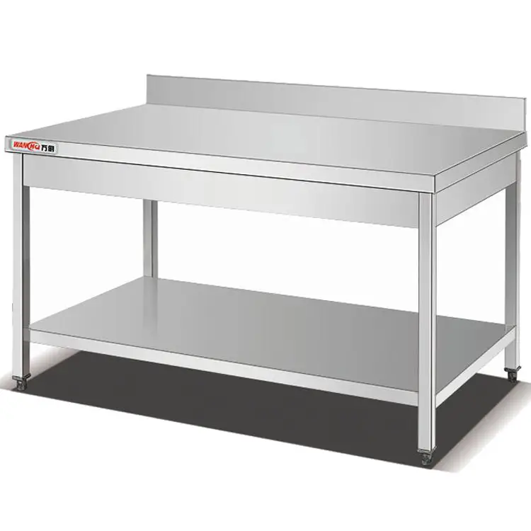 Stainless Steel Double Tiers Kitchen Working Table With Back Splash For Restaurant/Assembly Square Tube Commercial Work Table