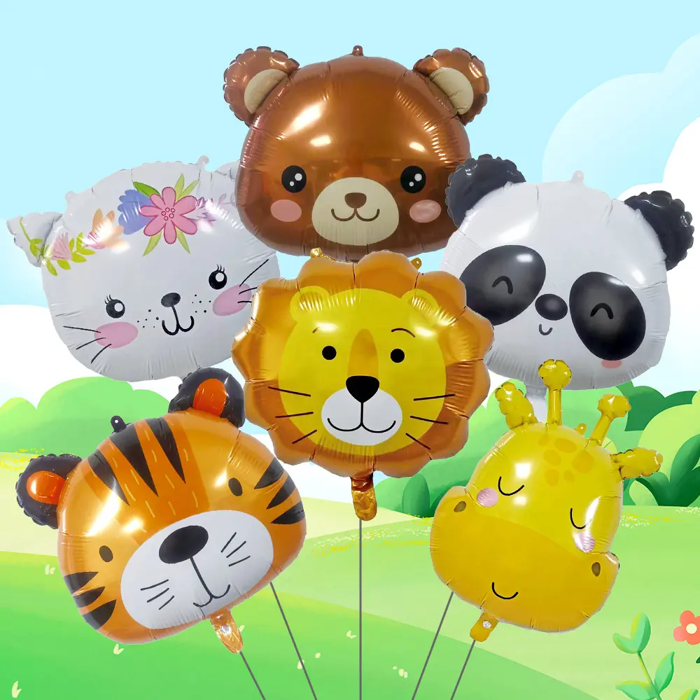 Orman hayvan alüminyum folyo balonlar zürafa kaplan Panda hayvan başlığı parti balon bebek duş çocuklar doğum günü partisi Decoratiions