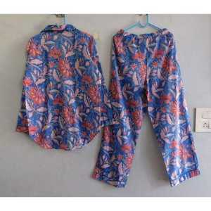 Ladies Floral Print Cotton Pajama Set Two Piece Long Sleeve Woven Top and Full Length <b>Pants</b> Comfortable Summer Nightwear - Product Image 6