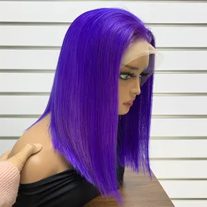 Purple Color Double Draw Bob 100% Human Hair Glueless Lace Front Wig Cuticle Aligned Curl Bob Lace Front Wigs For Black Women