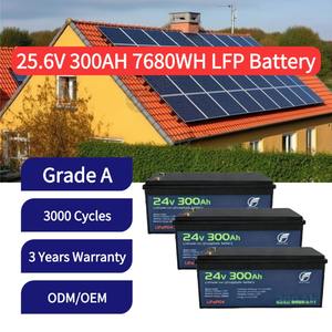 24V/25.6V 300Ah 7680Wh 3000サイクル LiFePO4 ディープサイクルバッテリーパック 太陽光発電、RVキャンプ、家電製品用 - Product Image 1