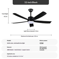 Ventilateur de plafond LED moderne de haute qualité, à économie d'énergie, pour salon et chambre, 52 pouces, silencieux, avec moteur DC, télécommande, variateur d'intensité, 6 vitesses