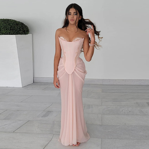 Robes de soirée sirène en mousseline de soie drapée <span class=keywords><strong>rose</strong></span> poudré faites à la main, corset perlé, <span class=keywords><strong>robe</strong></span> de mariée formelle, <span class=keywords><strong>robe</strong></span> de <span class=keywords><strong>demoiselle</strong></span> <span class=keywords><strong>d</strong></span>'<span class=keywords><strong>honneur</strong></span>, taille 220-1 - Product Image 1