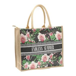 Bolsa de Mano Reutilizable de Lona de Algodón y Yute con Cierre de Cremallera, Diseño de Letras, Marca XYX - Bolsas para Compras, <span class=keywords><strong>Playa</strong></span> y Regalos - Product Image 5