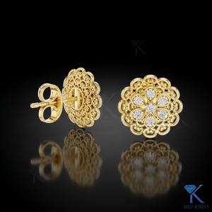 ต่างหูเพชร CVD แบบฝังลายดอกไม้ KRUP JEWELS KJE 87 ทรงบริลเลียนท์คัท ทองคำแท้ วินเทจ หรูหรา เครื่องประดับสำหรับผู้หญิง - Product Image 1