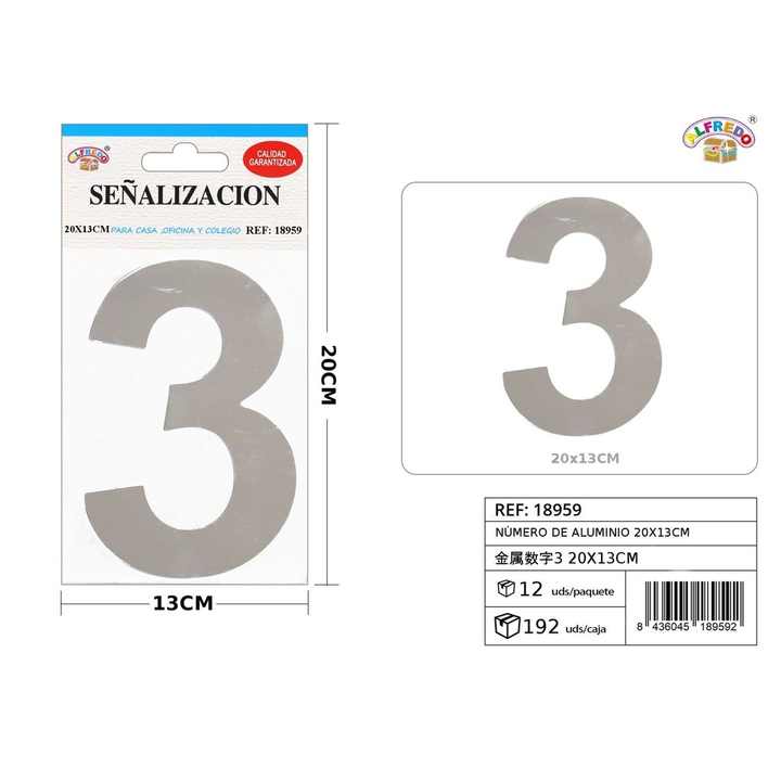 Aluminum sign number 3 20x13cm - Signage