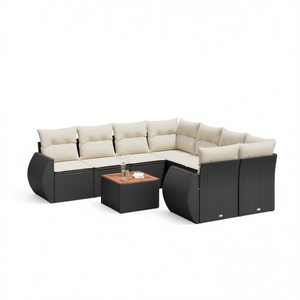 Ensemble de canapés de jardin noir et crème avec coussins, mobilier d'extérieur en rotin, design contemporain et imperméable - Product Image 1