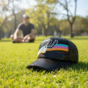 Gorras de Secuencia Gameday Bling Unisex San Antonio con Bordado Tricolor de 5 Paneles y Banda Ajustable - Product Image 1