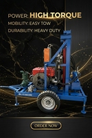 Petite foreuse hydraulique rotative diesel pour puits d'eau avec moteur et boîte de vitesses, portable, pour usage agricole et de construction, profondeur 200m