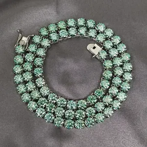 Özel buzlu Out nadir mavi ve yeşil renk 6.5mm 925 ayar gümüş elmas tenis zinciri Moissanite kolye