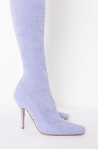 Prix usine femmes bout pointu ajusté cuissardes Secy Faux daim extérieur mince talon aiguille sur les bottes au genou - Product Image 3