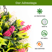 Keranjang Gantung Bunga Lavender, Mawar, Kamelia, Eucalyptus Buatan, dan Tanaman Hijau dari Sabut Kelapa untuk Dekorasi Taman Balkon OEM ODM Custom