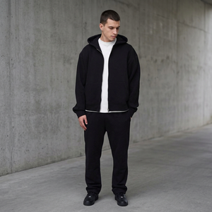 Sweat à capuche zippé surdimensionné personnalisé de haute qualité pour homme, double fermeture éclair, polaire légère, 100 % coton, logo brodé, poche tricotée - Product Image 4