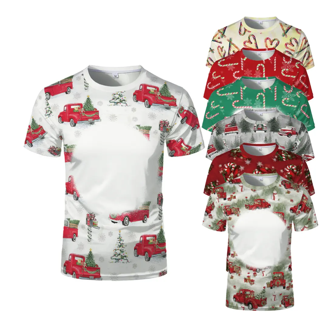 Bleached tshirts christmas sublimation t shirts blank cotton feel polyester shirts for sublimation