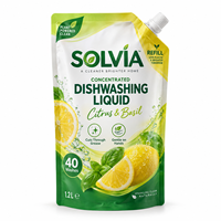 Pochette refermable personnalisée à bec verseur haute résistance 1,2 L pour recharge de liquide vaisselle concentré avec fermeture éclair et bouchon à vis
