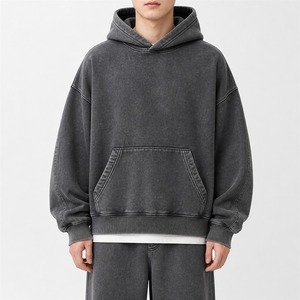 Sweat à capuche vierge pour homme, en molleton bouclette, coupe oversize à épaules tombantes, en coton, personnalisable avec logo, pour marques - Product Image 2