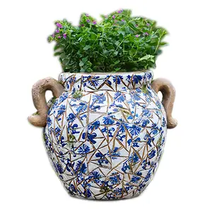 New Chinese style blue and white pattern flower pot courtyard garden outdoor decoration home antique ornaments