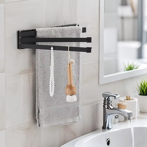Toallero Plegable con Ganchos, Barra Giratoria para Toallas, Montaje en Pared sin Taladro, Estante Magnético para Baño y Cocina - Product Image 1