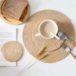 Alfombrilla aislante del calor, alfombrilla de cocina de algodón y lino, paño redondo tejido para bandeja de té, mantel individual, posavasos, tejido de ratán, paja - Product Image 2