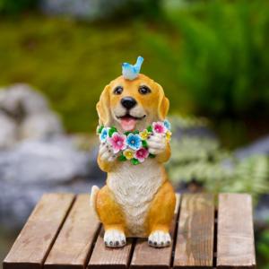 Patung taman anjing, patung anjing tenaga surya anjing dan kupu-kupu lampu LED dekorasi luar ruangan untuk teras halaman rumput - Product Image 4