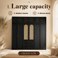 Armoire intégrée personnalisable grande capacité avec portes cintrées tissées et placard multi-portes style Shaker pour projets de villas