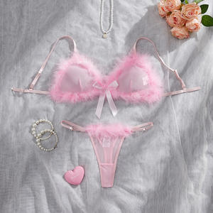 2025 Cross-Border Rosa Plüsch-Dessous-Set für Damen: Süßes und Rein Sinnliches Transparentes Drahtloses BH-Set - Product Image 1