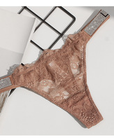 Culotte string taille haute pour femme, en nylon/polyester, avec dentelle sexy et strass, antibactérienne, style européen et américain, pour le sport et le fitness