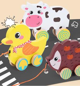 CPC CE Montessori Holz kinder Frühe Bildung <span class=keywords><strong>Hand</strong></span> Pull Rope Push Walker <span class=keywords><strong>Drag</strong></span> Auto Spielzeug Cartoon Tier Trailer - Product Image 3
