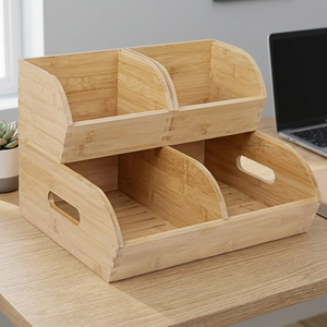 Cestas de almacenamiento de bambú rectangulares apilables con asa, organizador multiusos para cocina y escritorio - Product Image 2