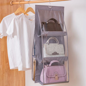 Hanging Bag Storage Organizer Gray 6 Squares Non Woven Fabric Wardrobe Multi Layer Dustproof Closet Organizer Hook Type - Product Image 2