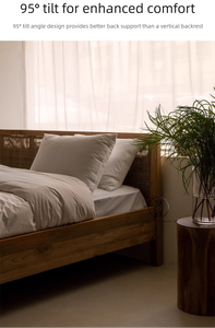 Letto <span class=keywords><strong>Matrimoniale</strong></span> Vintage in Rattan Stile Wabi Sabi, Struttura in Legno Massello, Finitura Naturale, Letto Moderno con Piattaforma, Arredamento Camera da Letto - Product Image 5