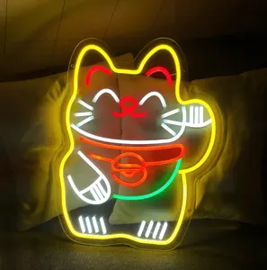 Neon burcu şanslı Kitty kedi yatak odası duvar dekorasyon için dükkan kasiyer ön büro ev duvar dekoru Maneki Neko Neon Bar işaretleri