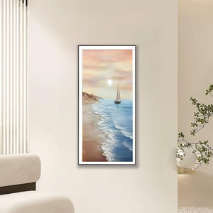 Luxe Salon Fond Mur Émail Art Peinture-dégradé Bleu Glaçure <span class=keywords><strong>Mer</strong></span> Lever Du Soleil Lonely <span class=keywords><strong>Bateau</strong></span> <span class=keywords><strong>Image</strong></span> - Product Image 3